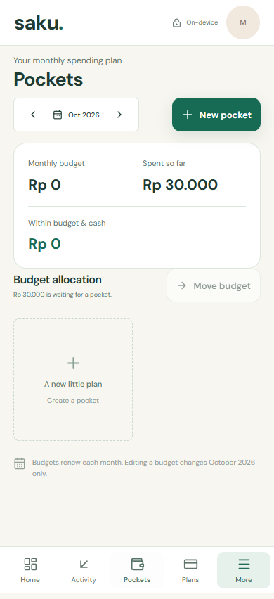 Tampilan Kantong Saku dengan data rupiah contoh